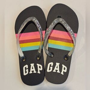 GAP Navy Flip Flops with Vibrant Stripes and Glitter Straps